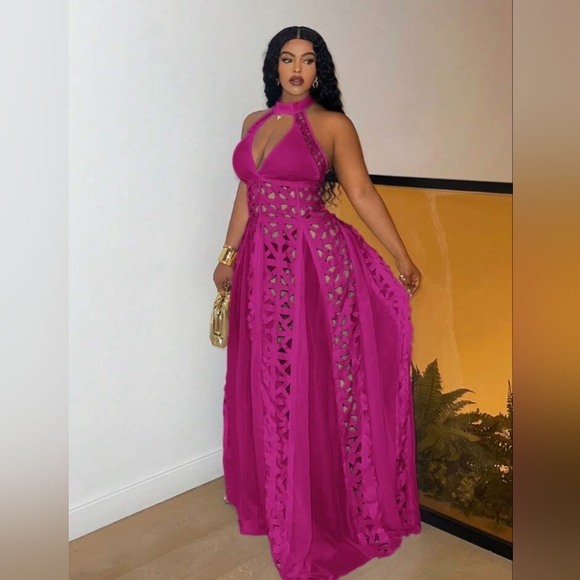 Elegant Purple Halter Maxi Dress - Picture 4 of 5